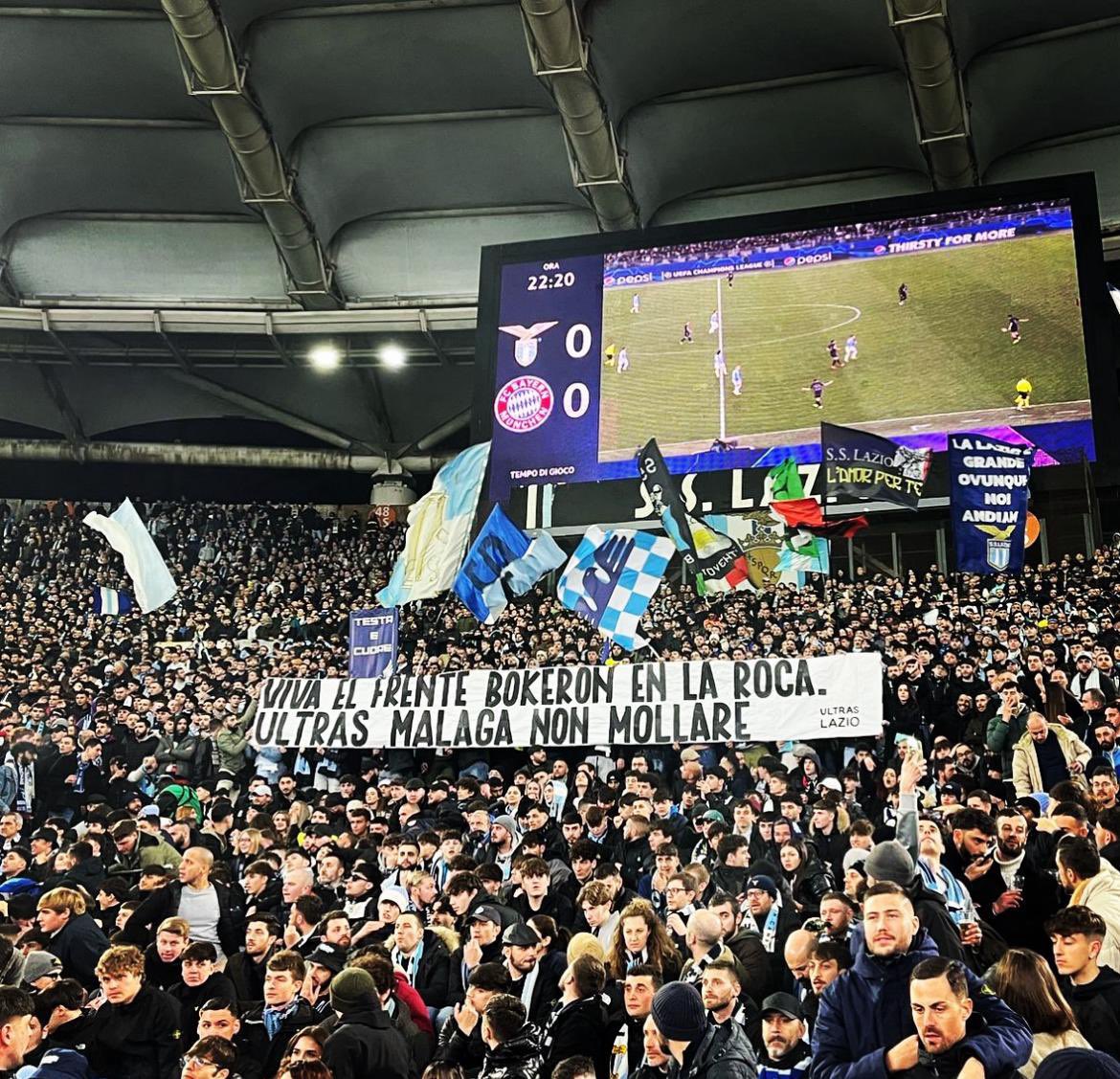 Viva el <a href="/frentebokeron86/">FRENTE BOKERÓN 1986</a> en La Roca. Ultras Málaga Non Mollare.

Pancarta de Ultras Lazio en apoyo al Frente Bokerón por los problemas del grupo con Ayuntamiento y vecinos en las previas.

SS Lazio-Bayern Múnich
14/02/24
#ultras