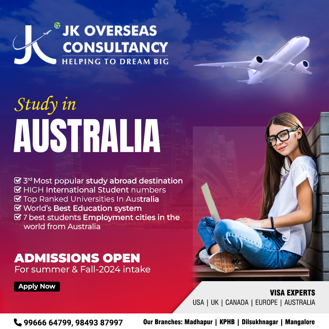 🇦🇺Dreaming of #StudyinginAustralia? Turn your dream into reality with #JKOverseasConsultancy! #Admissions are open for the upcoming #Intake your pathway to #AustralianEducation awaits. Consult with us today! 

#StudyinAustralia #AdmissionsOpen2024 #GlobalEducation #AdmissionsOpen