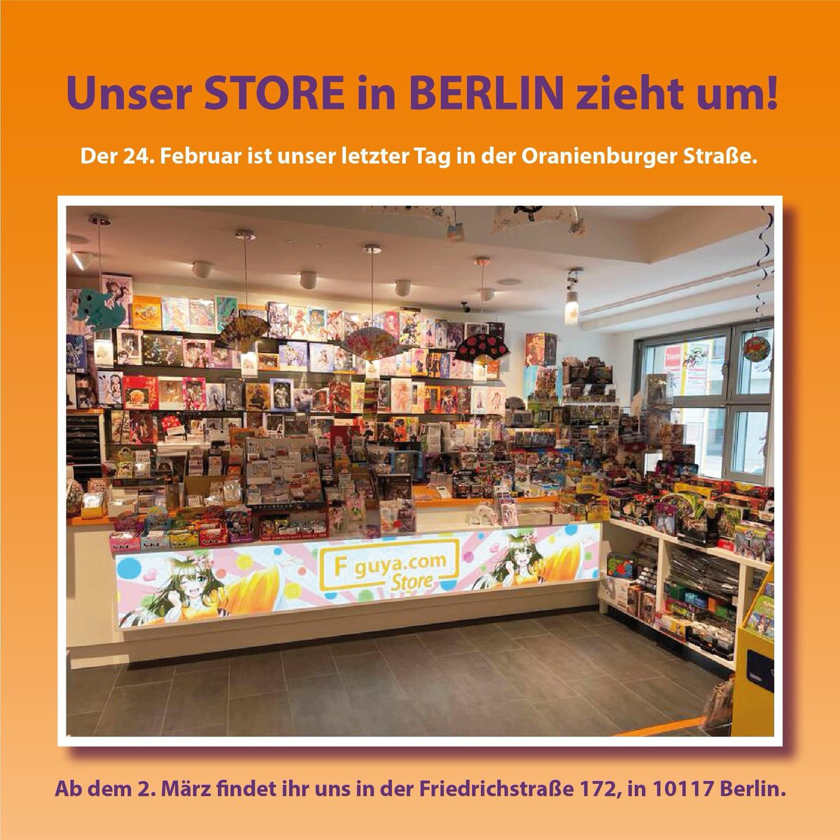 pretty_sile's tweet photo. Hallo ihr Lieben! 

Es gibt Neuigkeiten! 

Wir ziehen um! 🚗 

Hier sind nochmal kleine Infos für euch zusammengefasst ❤️

#figuya #figuyastore #figuyastoreberlin #umzug #neueröffnung #anime #merchandise #figuchan @Figuchan https://t.co/zNse7Nu9X3