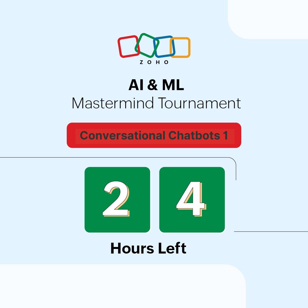 KonfHub's tweet image. Just 1 day left for the #ConversationalChatbots I theme. Join the #AI #ML Mastermind Tournament by @CatalystByZoho today!

Get ready to explore the world of conversational AI. Exciting prizes await you! 

Join quiz.konfhub.com/q/catalyst-qui…

#Chatbots  #itquizzes #techquiz # #winprizes