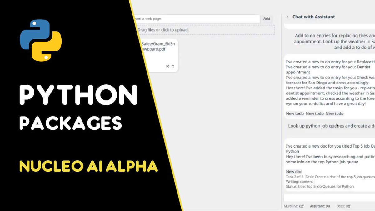 AwesomePython's tweet image. Nucleo AI Alpha is an innovative AI assistant app that seamlessly blends AI features with traditional personal productivity tools.
An AI-powered feature that handles web searches, adds to-do entries, creates documents, and responds to your queries.
👉 youtube.com/watch?v=txF6ch…