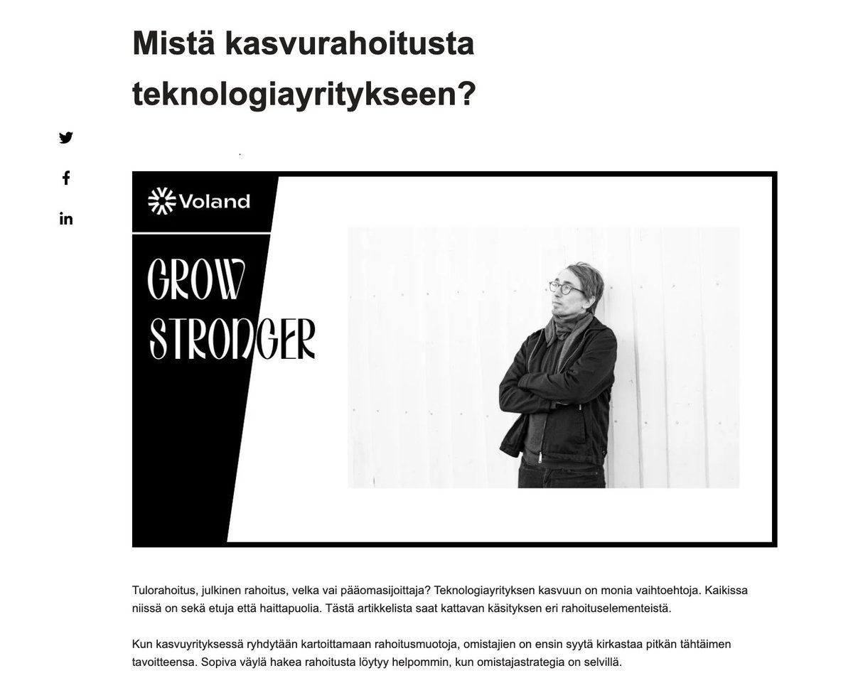 Etsitkö kasvurahoitusta teknologiayrityksellesi? Erkka Niemen  (
@erkka_niemi) kirjoittamassa blogissa on kattava katsaus eri rahoitusvaihtoehdoista. 

voland.fi/fi/blog/mist%C…

#kasvurahoitus
#teknologiayritys
#yrittäjyys
#pääomasijoittaminen