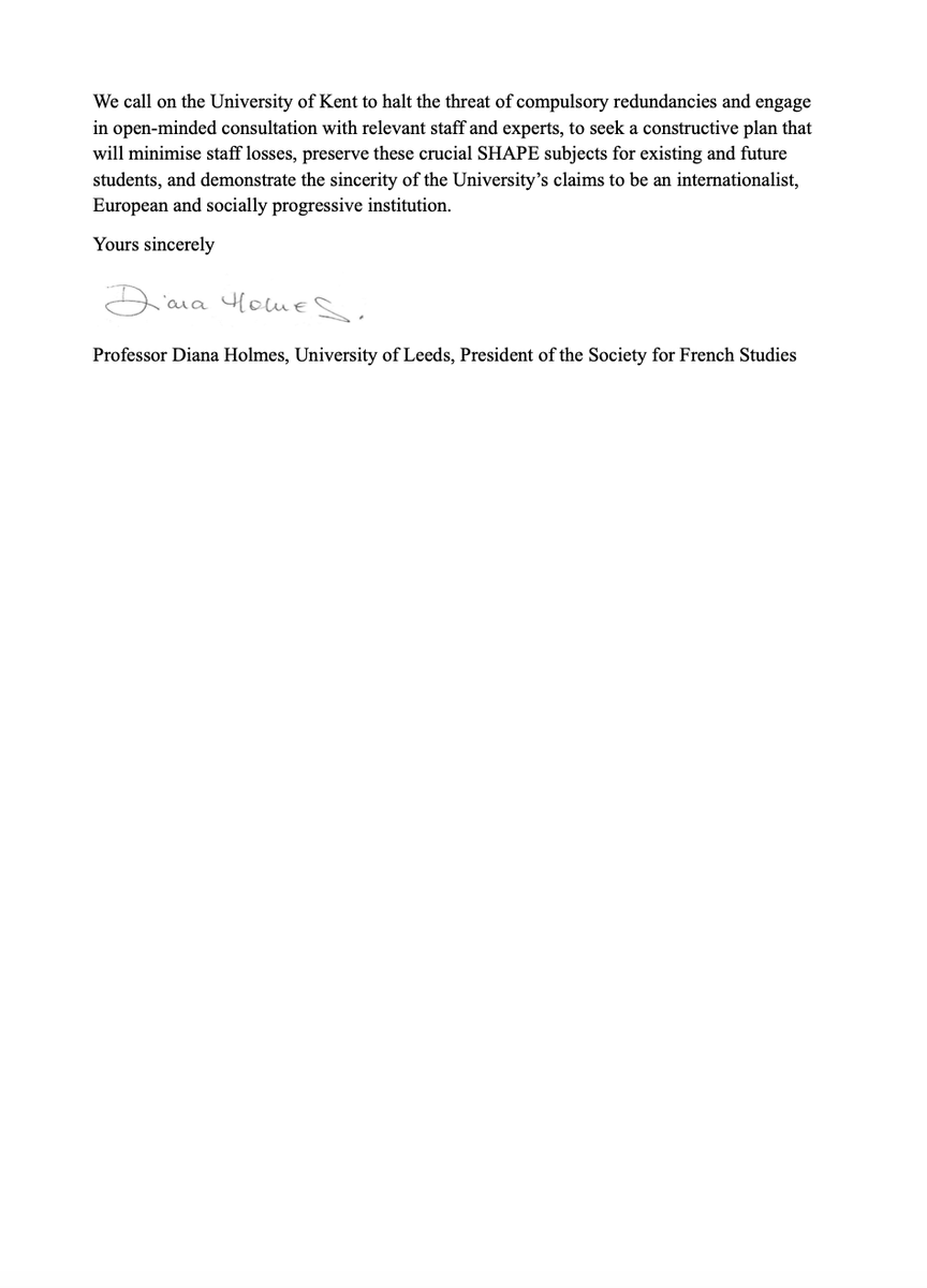 We are extremely concerned at the proposals to shut down most of the Arts and Humanities provision at the University of Kent. 

We call on the University of Kent to halt the threat of compulsory redundancies and engage in open-minded consultation with relevant staff and experts.