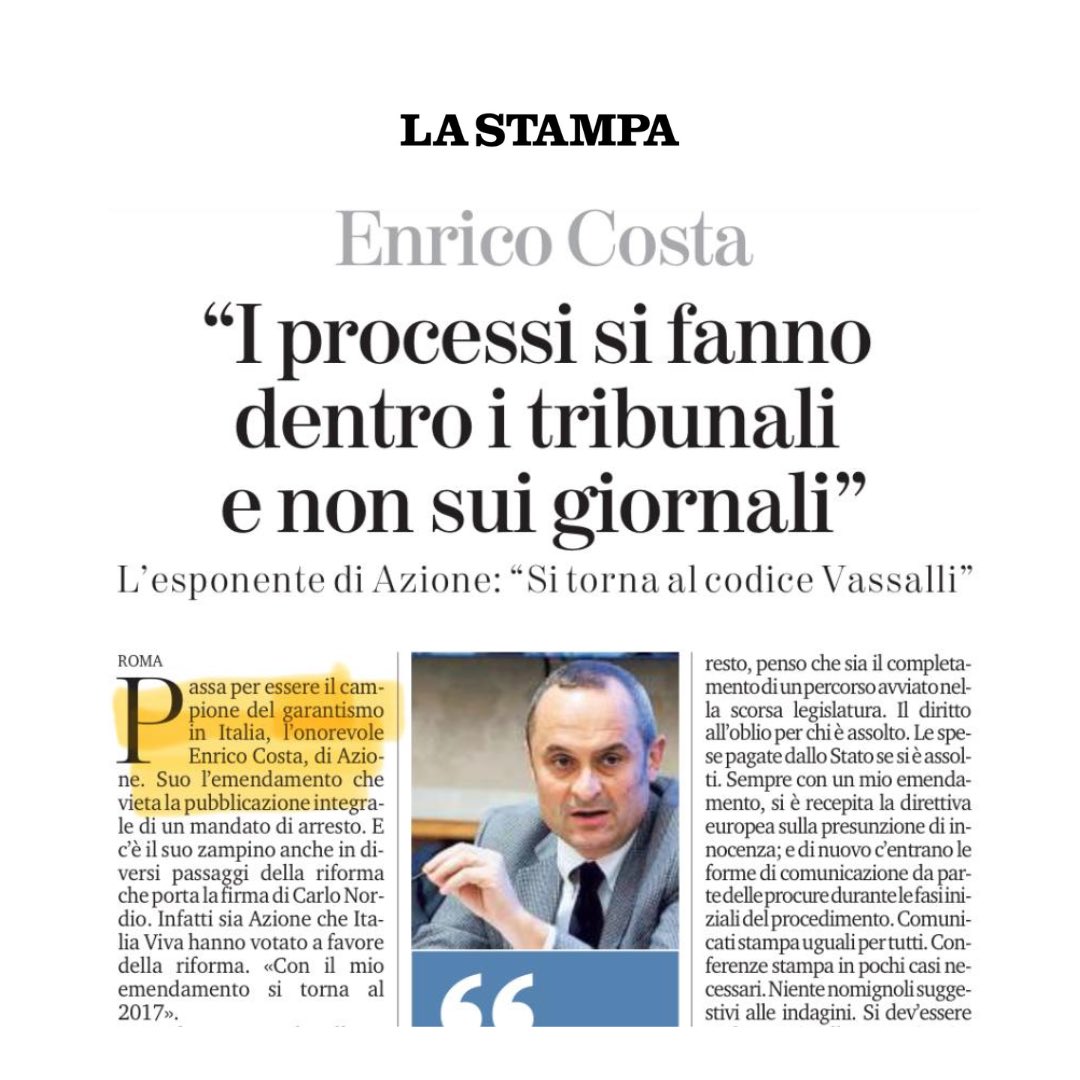 Il processo sui giornali non contempla l’assoluzione, perché si fonda solo sulle tesi dell’accusa durante le indagini. Nel dibattimento i riflettori si spengono. Ed un’assoluzione vera non ribalta la condanna mediatica. Ne ho parlato in un’intervista a <a href="/LaStampa/">La Stampa</a>👇