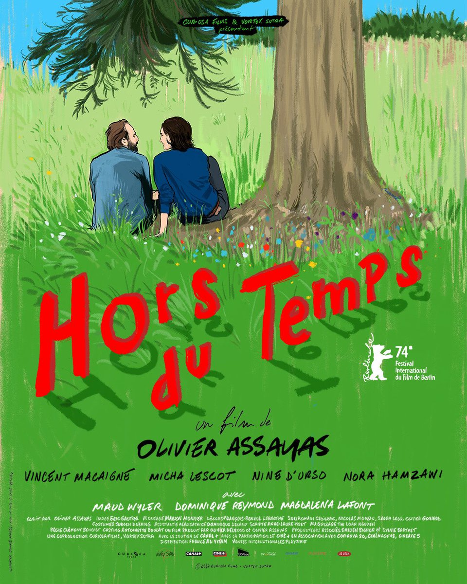 Avant son passage en compétition officielle à la @berlinale, découvrez l’affiche de Hors du Temps, le nouveau film de Olivier Assayas. Avec Vincent Macaigne, Micha Lescot, Nine d’Urso, et Nora Hamzawi. Au cinéma le 19 juin.