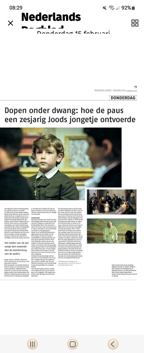 Prima recensie vandaag ☕ in de krant <a href="/ndnl/">Nederlands Dagblad</a> film 'Rapito'. Wij hopen deze film nav. tip vanuit onze kerkelijke gemeente volgende week in het filmhuis alhier te gaan kijken

<a href="/OKKHilversum/">OKK Vitus Hilversum</a> 👇