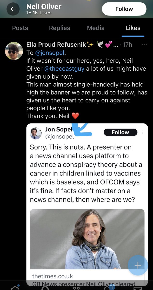 DrMatthewSweet's tweet image. This account says the Rothschilds caused WW1 &amp;amp; 2 and the chimneys were added to Auschwitz after the war. This is the audience that Neil Oliver addresses on @GBNEWS - he broadcasts falsehoods &amp;amp; his conspiracy  theorist fans attack journalists like @jonsopel if they object.