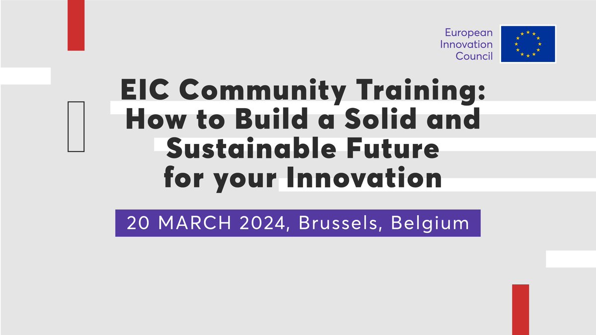 The #EUeic has an exciting opportunity for its beneficiaries! 👋 We are hosting a training on financial modelling and the skills you need to ensure a sustainable future for your #startup. 🚀 🗓️ 20 March 📍 Brussels Register now 👉 bit.ly/EICCommunityTr…