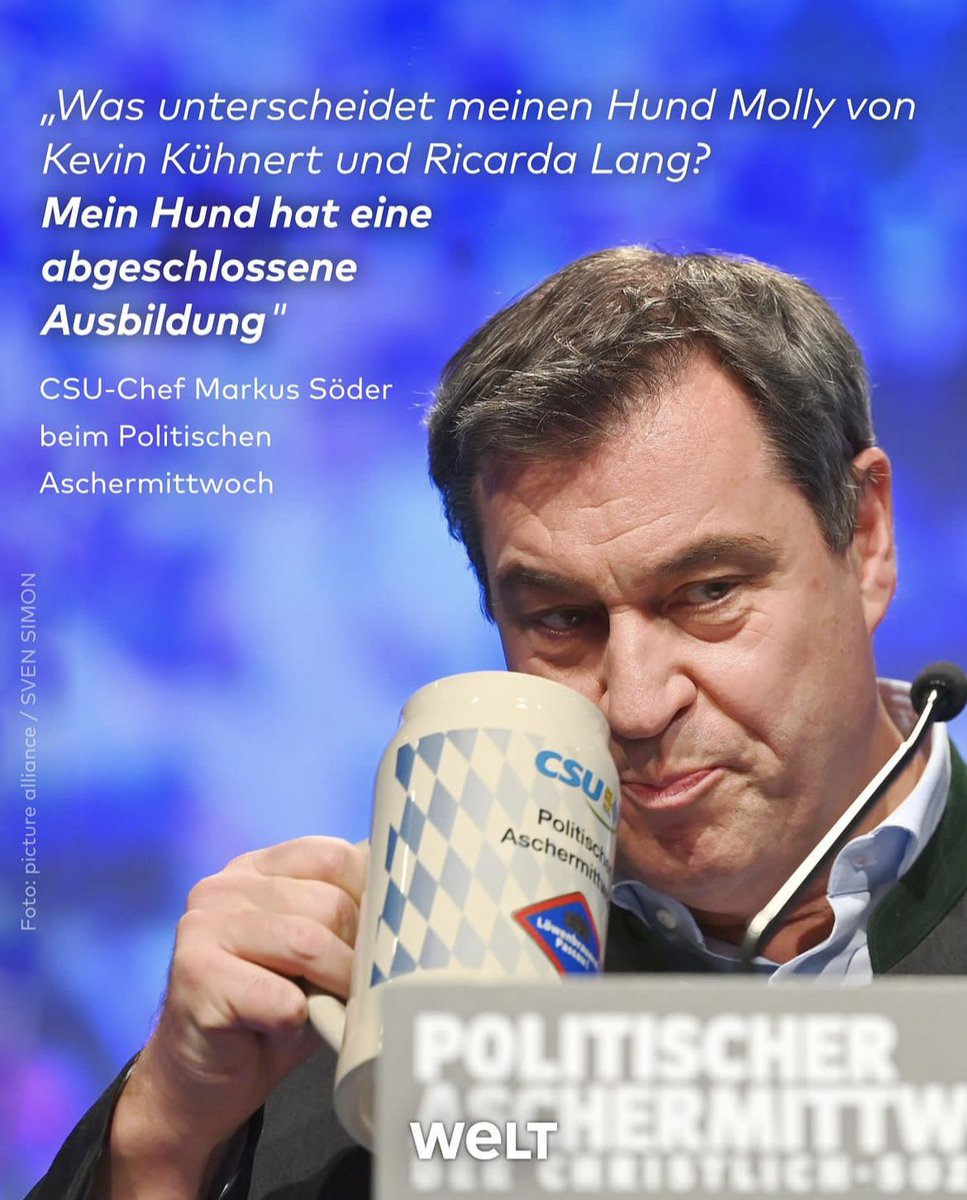 Damit mag @Markus_Soeder recht haben. Aber dann muss auch die Anschlussfrage erlaubt sein: Was hat Markus Söder mit seinem Hund gemein? Ich schätze, einiges: 1. Viel Gekläffe, nichts dahinter. 2. Scheißt am Liebsten ins eigene Haus.