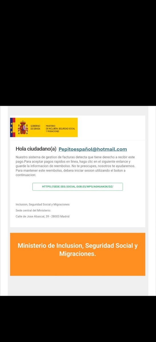 ⛔️CUIDADO ⛔️   
Nuevo intento de fraude. 
Si recibes este correo electrónico #nopiques, no es nuestro.  
En este hilo te explicamos cómo detectar estos fraudes. 🧵