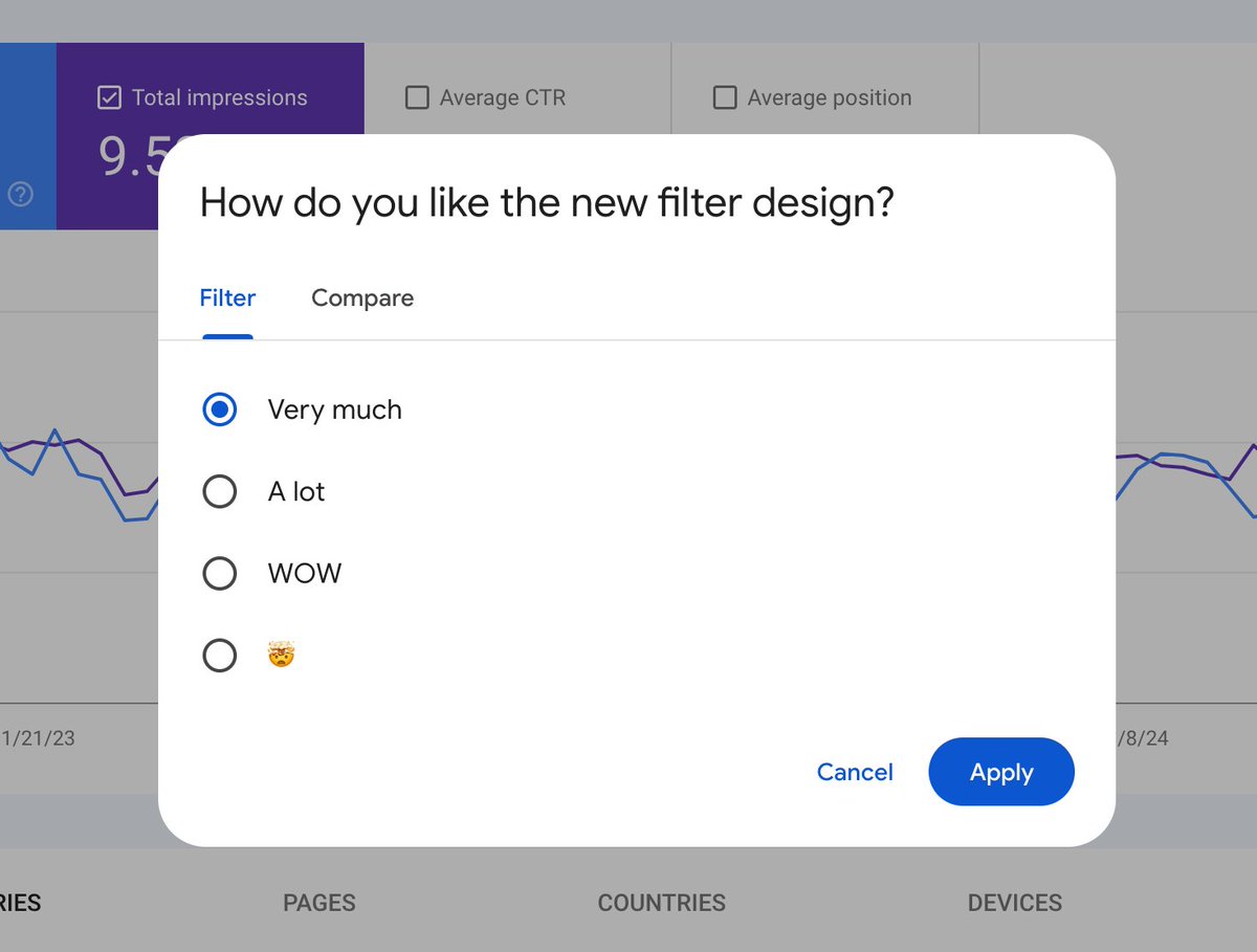 This week we made some *design* changes to Search Console to improve accessibility and standardize its look and feel. Changes were across the board, did you notice? Check the filters in the Performance reports!