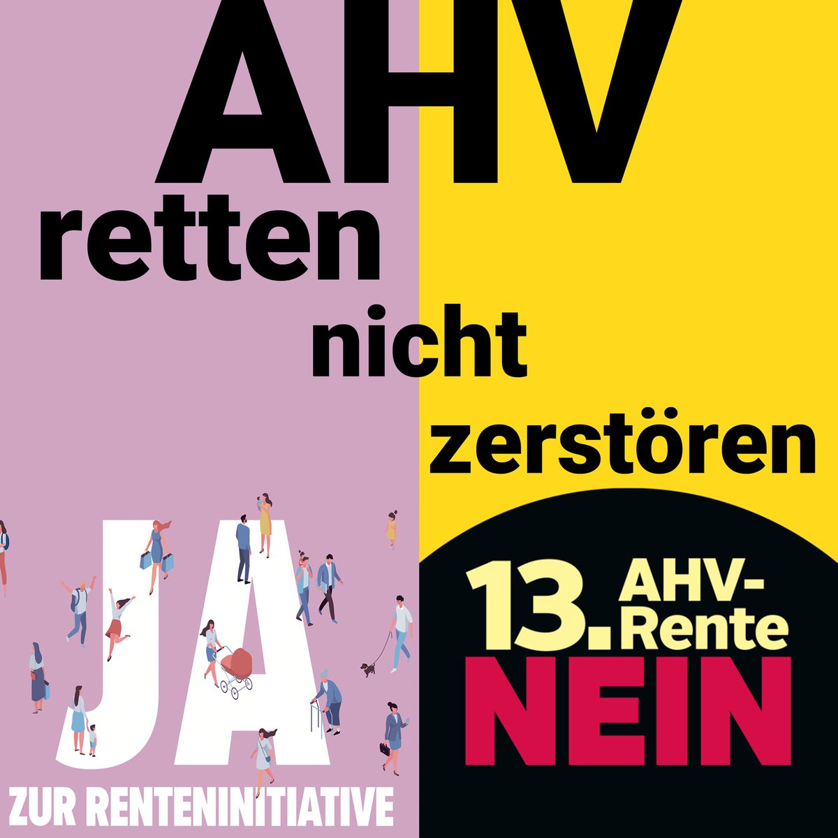 AHV RETTEN nicht zerstören!
✅ JA zur klugen #Renteninitiative
❌ NEIN zur Giesskanne der 13. AHV-Rente

#abst24 #CHvote #AHV <a href="/RentenVI/">Renteninitiative</a> <a href="/ZSichern/">NEIN zur 13. AHV-Rente</a>