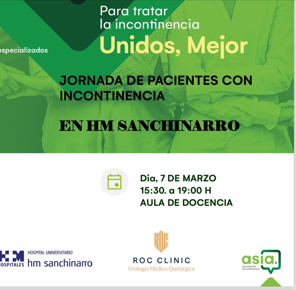 DavidCarracedoC's tweet photo. El próximo 7 de Marzo a las compartiremos experiencia y conocimientos en incontinencia urinaria y fecal en @HMHospital_Int Sanchinarro  con grandes expertos.
Si quieres saber más sobre incontinencia no puedes faltar
@ROC_Urologia @dr_romero_otero @InconAsia @Sgallegouro @InfoAeu https://t.co/Po9d4P66KM