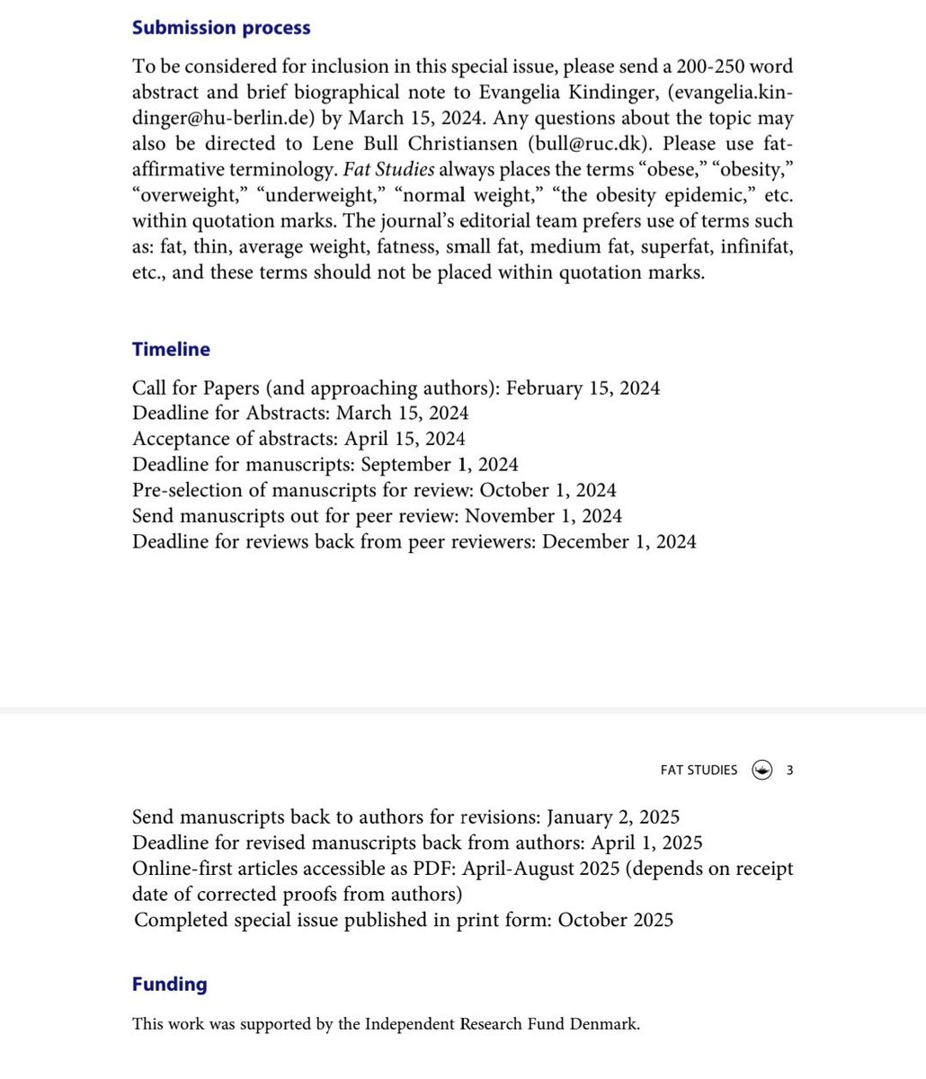 Fat Studies Journal is looking for contributions to its upcoming special issue "Fat studies across Europe"! The goal is to explore the relevance of local/national/regional contexts in studying fatness. The deadline for abstract submissions is March 15.