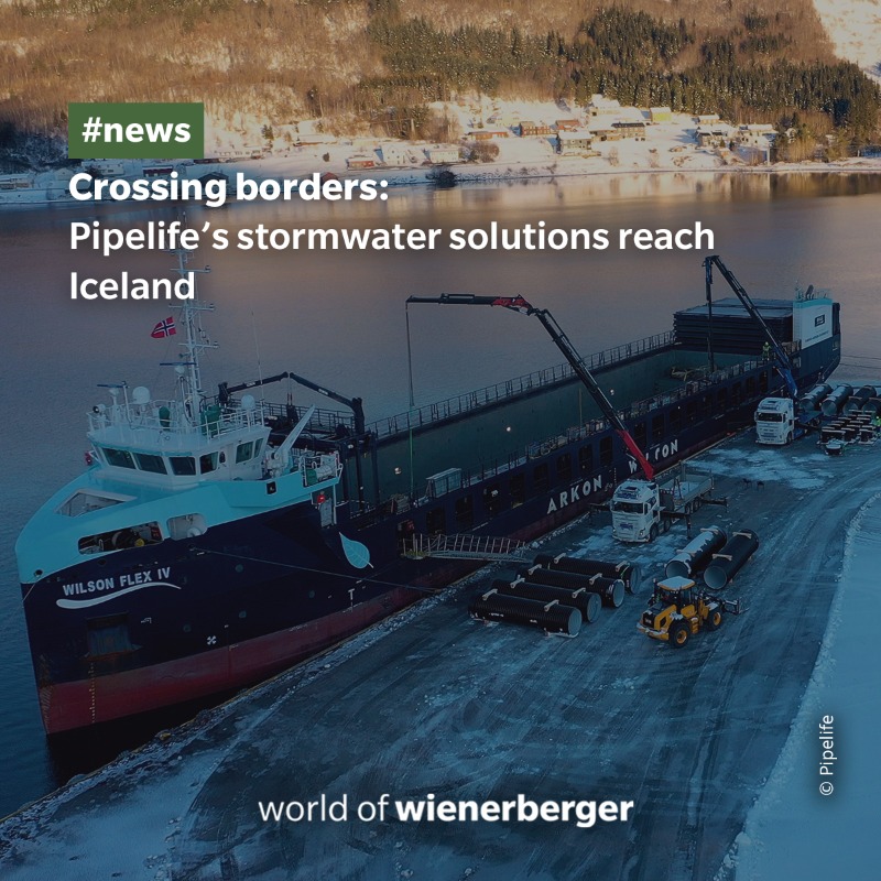 wienerberger's tweet photo. 300 meters of #drainagepipes with 1200 mm diameter & 10 kilometers of smaller pipes. In early fall 2023, our @pipelife Norway team received a request from a wholesaler in Iceland with a #deliverydate by end of September. Read how @PipelifeNorway managed to deliver in time. 🛳🌎