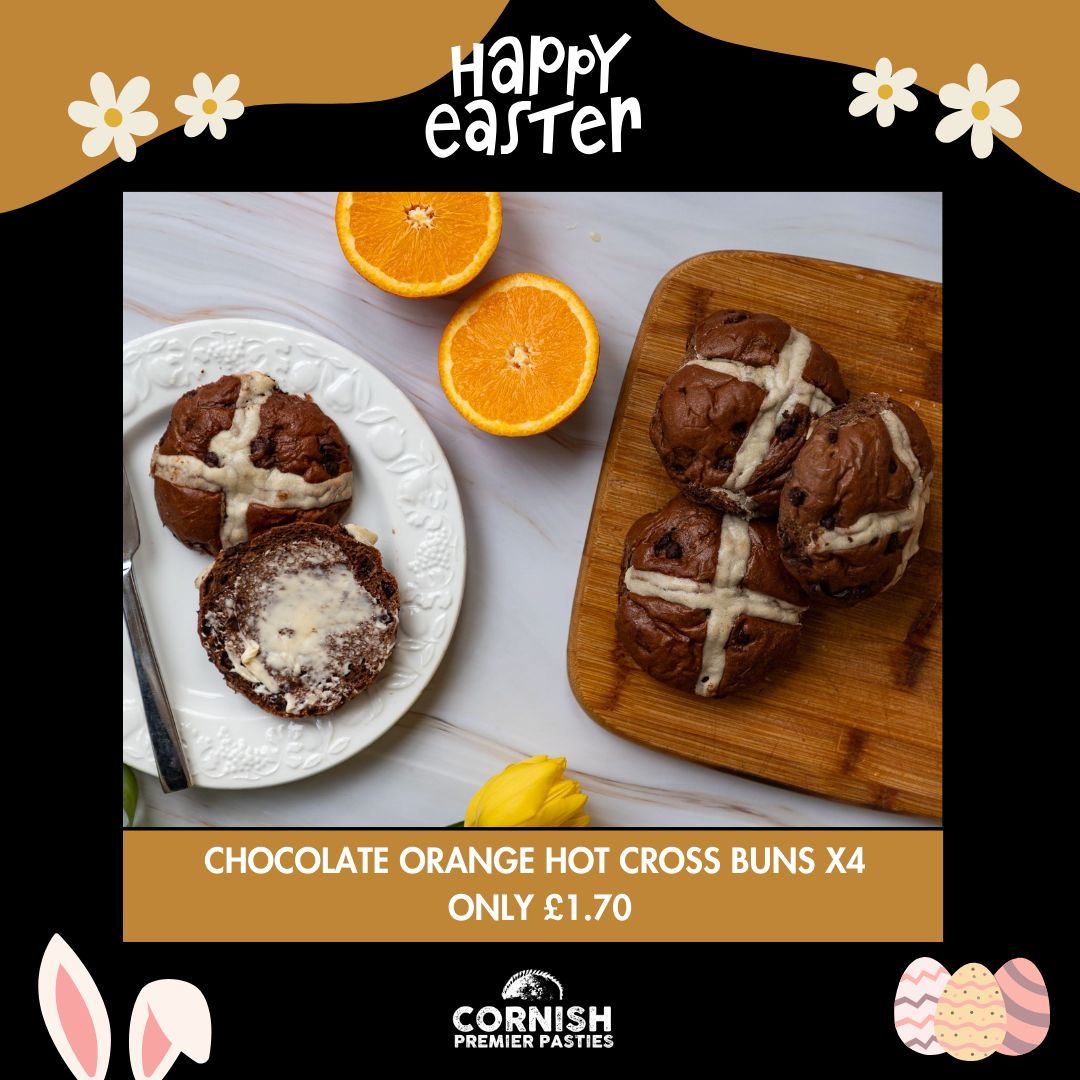 Have you tried our Chocolate Orange Hot Cross Bun? 🧡 Pack of 4 for only £1.70!