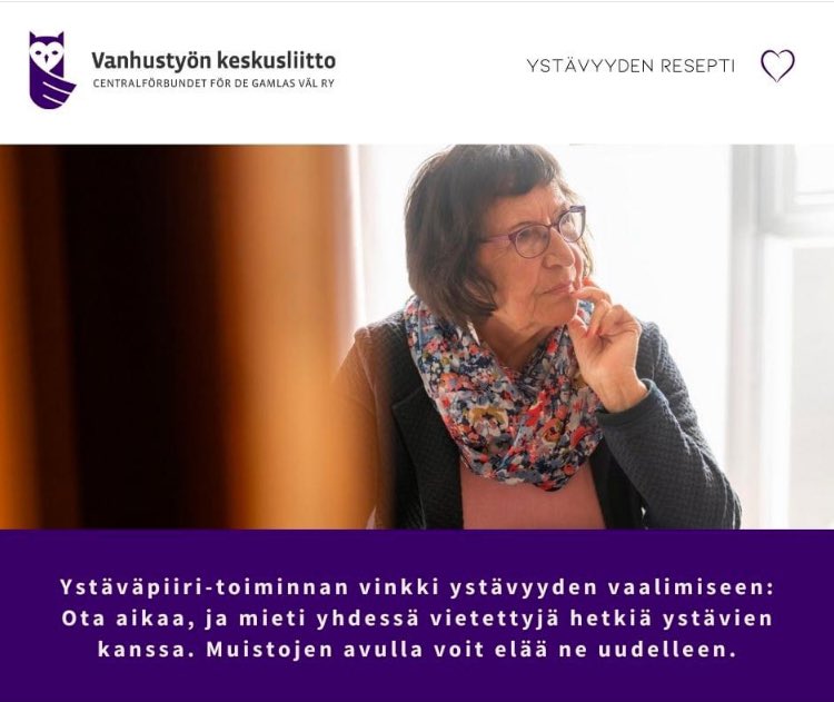 Ystäväpiiri-toiminnan vinkki ystävyyden vaalimiseen: Ota aikaa, ja mieti yhdessä vietettyjä hetkiä ystävien kanssa. Muistojen avulla voit elää ne uudelleen. #YstävyydenResepti #Ystävänpäivä #Ystäväpiiri vanheneminen.fi/eivat-vuodet-i…