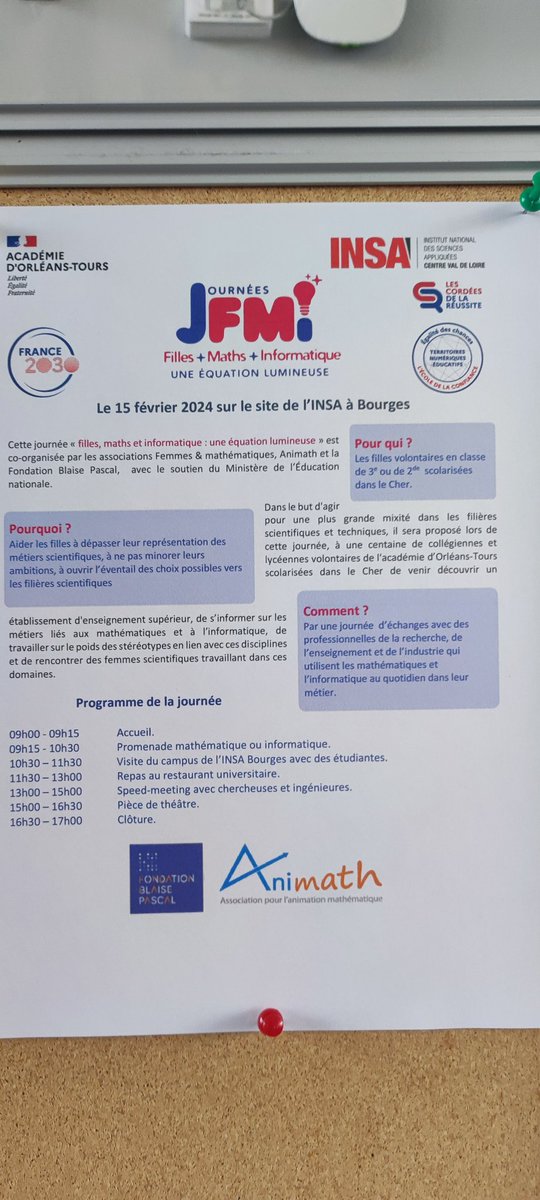 Aujourd'hui c'est #JFMI à Bourges. Bel accueil à l'@insacvl de collégiennes et lycéennes du Cher pour un programme enthousiasmant. @dsden18