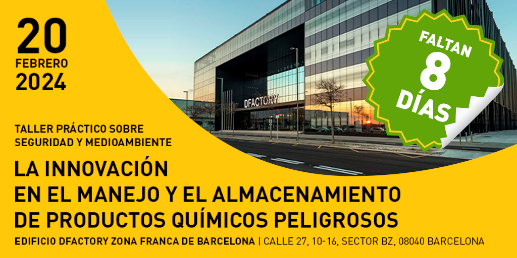 ¡Faltan solo 5 días para el taller!   El 20 de febrero, el Edificio DFACTORY en la Zona Franca de Barcelona será sede del taller 'La Innovación en el Manejo y Almacenamiento de Productos Químicos Peligrosos'. conterol.es/es/mas_Informa… #productosInflamables #tallerpractico