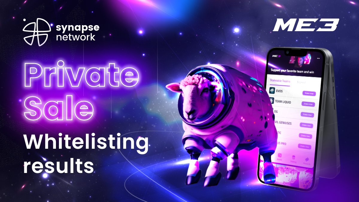 SynapseNetwork_'s tweet photo. GM #SynapseWarriors! 

The WL results for the upcoming @Me3wallet Private Sale are here ⤵️
https://t.co/lnOl8VNfxs 

🔓 Remember to fill out the KYC before the sale starts! 

Guide on how to pass the KYC: 
https://t.co/zve9QKzQCj https://t.co/IBBlScSfLJ