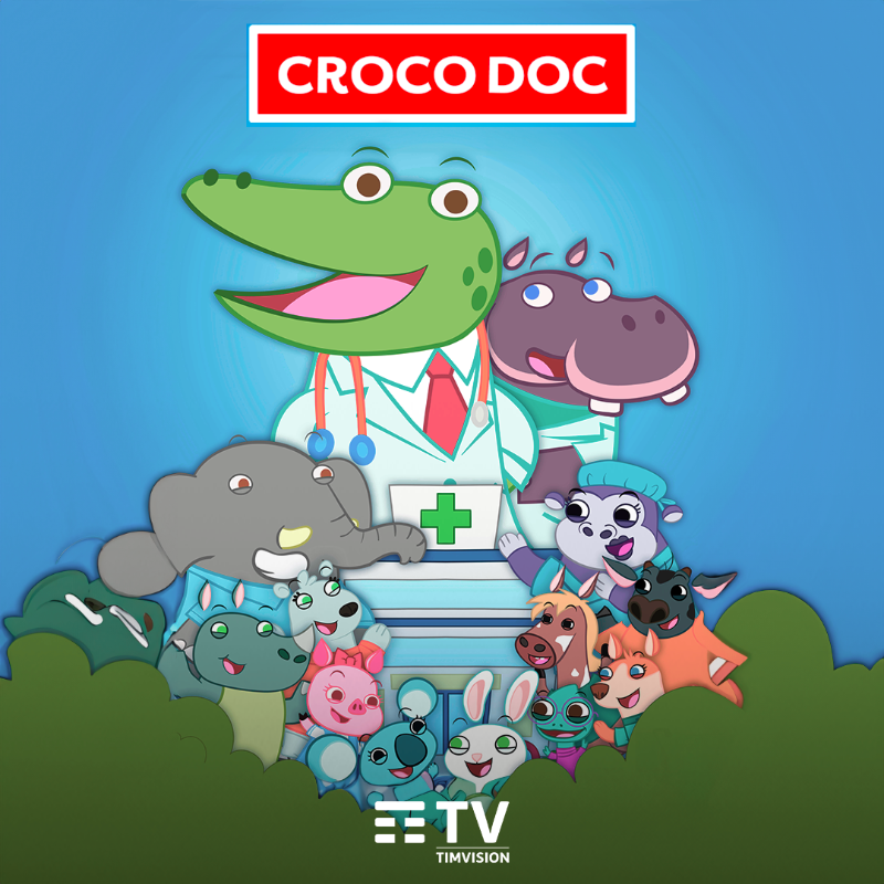 TIM_Official's tweet photo. 🐊 Solo su #TIMVISION vivi le magiche avventure di #CrocoDoc, il simpatico medico coccodrillo e mascotte di "TIMVISION per tutti", l'iniziativa della Onlus "Sogno nel cassetto" volta a donare 50 tablet con accesso a TIMVISION in 5 ospedali oncologi pediatrici. 👇