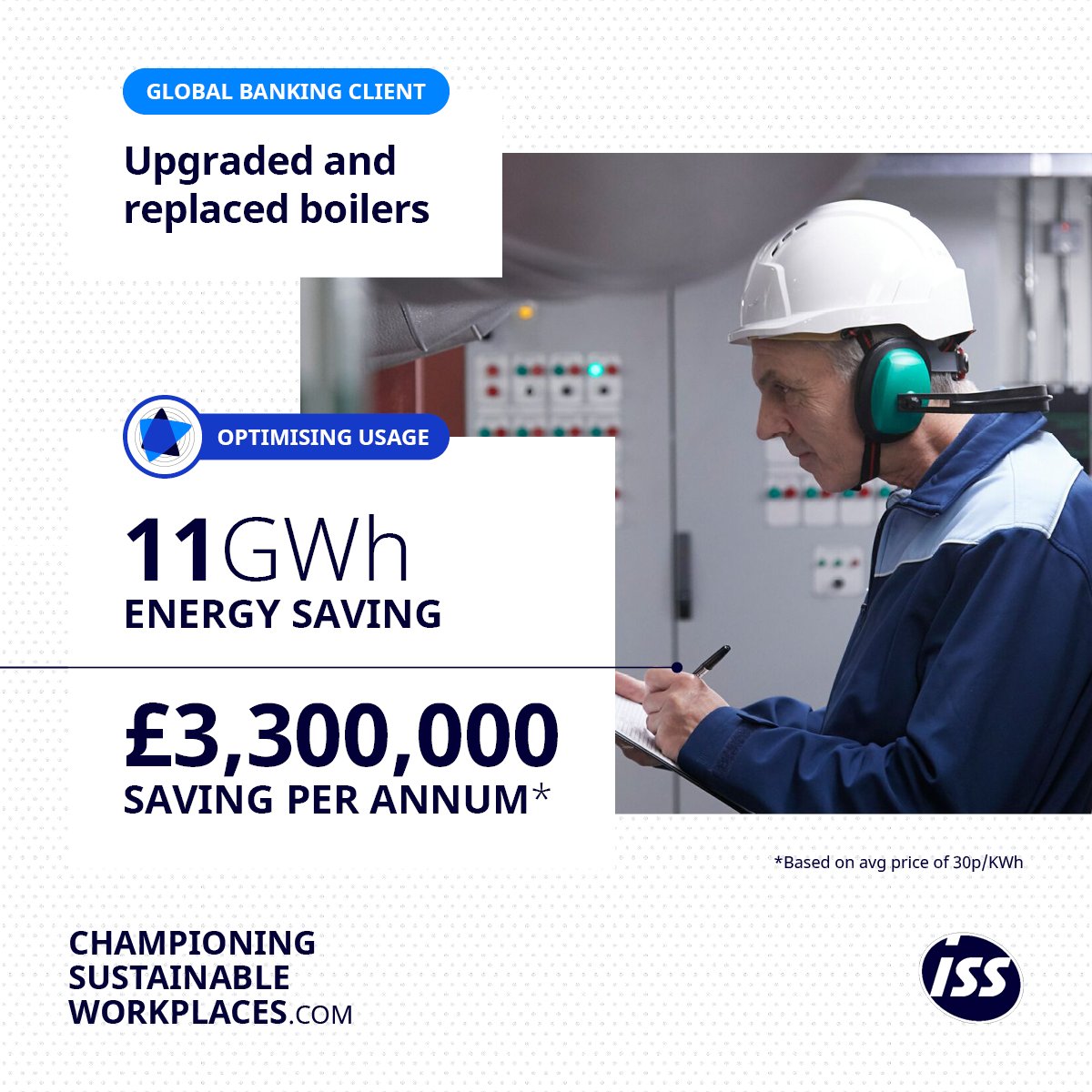 ♨ ISS is dedicated to #MakingMaterialDifference to help clients achieve their #sustainability goals. For a global banking client, we upgraded and replaced boilers, resulting in a 11GWh energy — equivalent to a £3.3m saving per annum.

Explore more at eu1.hubs.ly/H06_8wH0