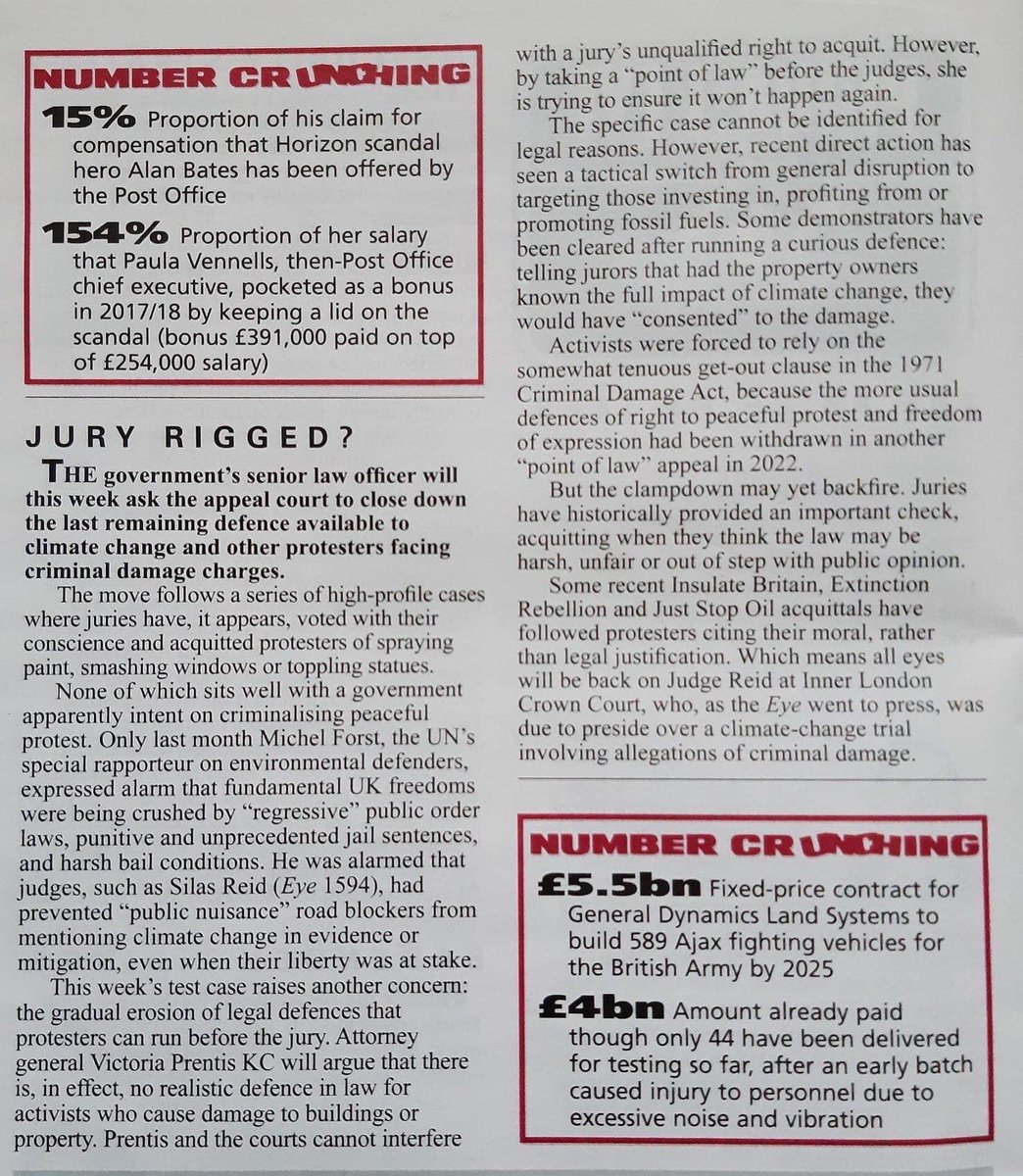 *JURY RIGGED* @PrivateEyeNews on the Attorney General's cynical attempt to stop juries reaching not guilty verdicts in trials of those exposing government lies. What is it about juries you don't trust @VictoriaPrentis?