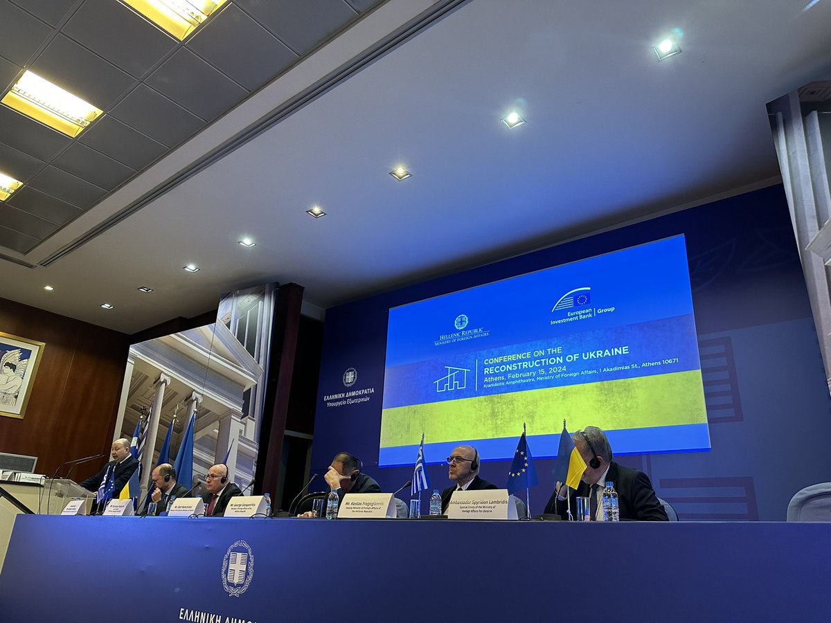 laurenceauer's tweet photo. Conférence pour la reconstruction de l’Ukraine 🇺🇦 organisée par le @GreeceMFA et la @EIB ouverte par le ministre le ministre délégué et le ministre @ONemchinov appui à la #reconstruction #reprisedelacquis #preaccession #assistancetechnique #appuiauxentreprises https://t.co/8U5IByVXs3