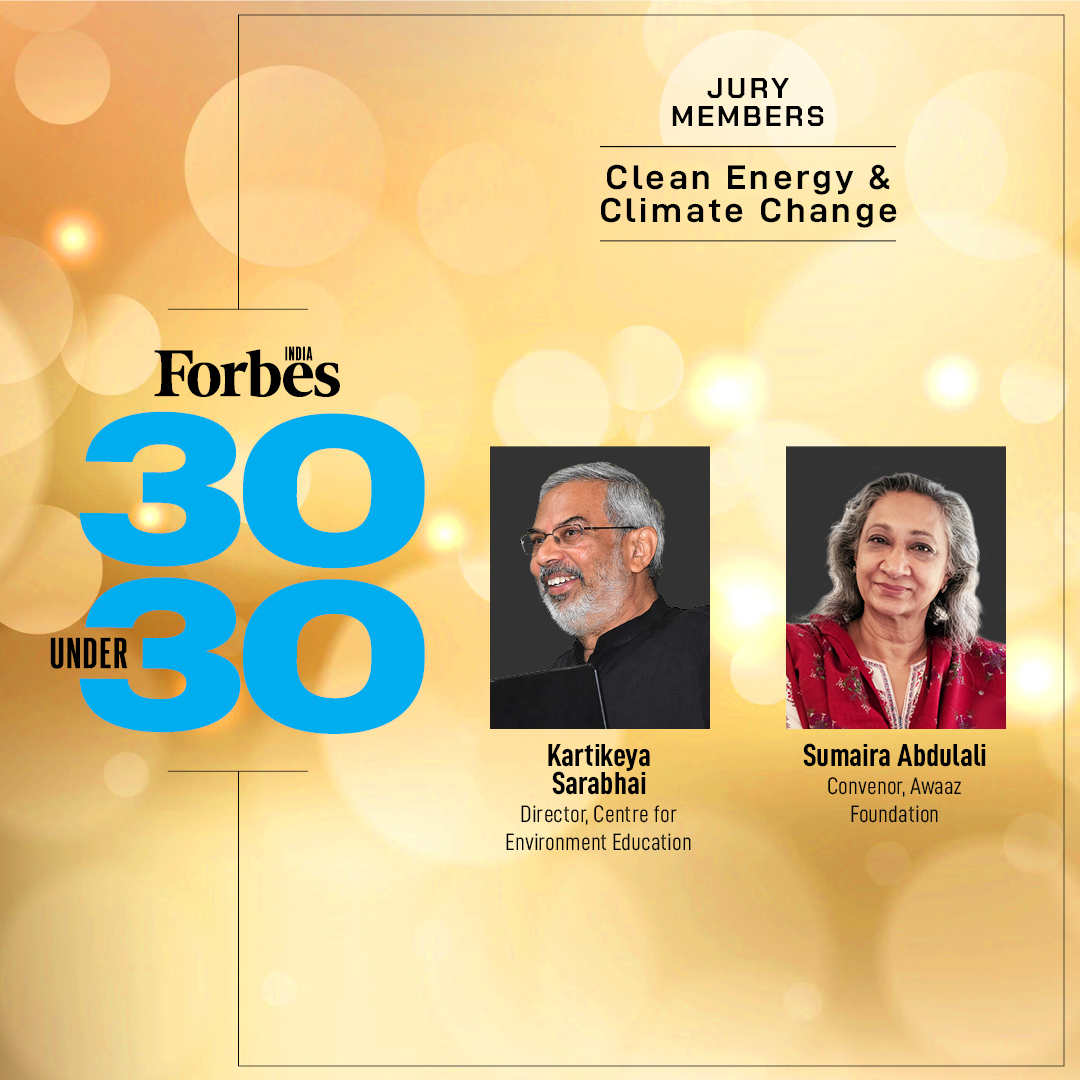 #ForbesIndia30U30 | @ksarabhai, director, @CEEahmedabad and @sumairaabdulali, convenor, @awaazforaction, judged the Clean Energy & Climate Change category to find our winners for the Class of 2024: forbesindia.com/lists/30-under…