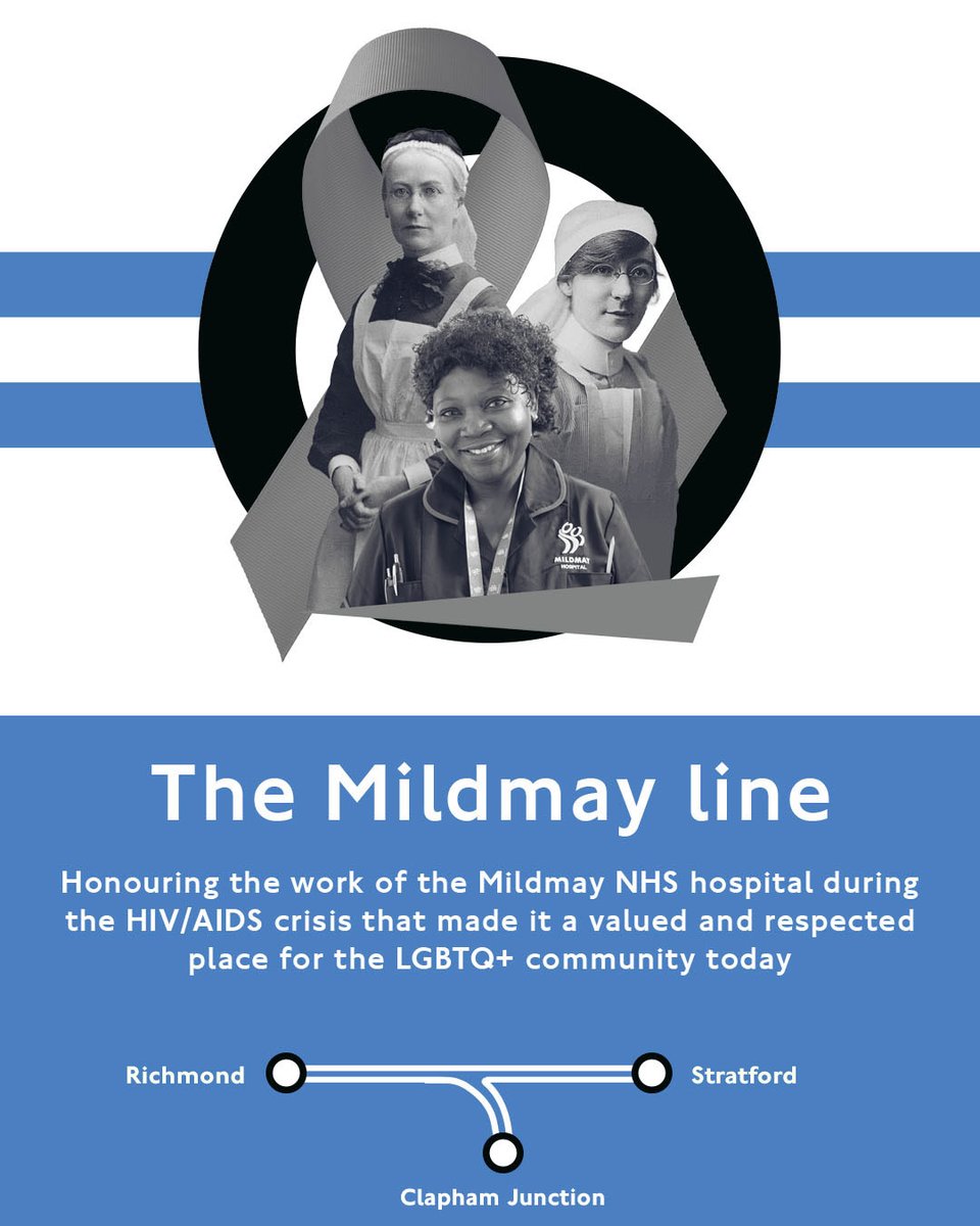 The Mildmay line 📍Richmond to Clapham Junction/Stratford Map colour: Blue parallel lines The Mildmay Mission Hospital is a small charitable hospital in Shoreditch that has cared for all Londoners for decades. It played a pivotal role in the HIV/AIDS crisis in the 1980s.