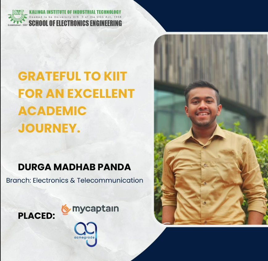 KiitSoe's tweet photo. Let's hear what Durga Madhab Panda has to say about his experience at the School of Electronics Engineering, KIIT.
Congratulations to him for obtaining multiple job opportunities!
#electronicskiit #electronicsengineering #kiit #placement2023 #testimonial https://t.co/m55Vf28sh0