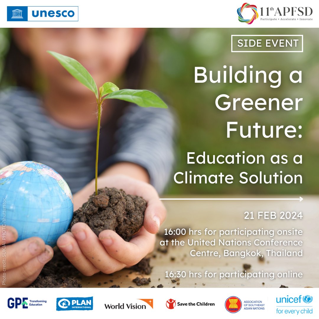 🤔 What is the role of education in #ClimateAction? How can investing in education & climate contribute to sustainable development & children’s well-being? Join our discussion online/onsite in the 11th #APFSD on 21 FEB! ℹ️ Info & to register: unesco.org/en/articles/un…