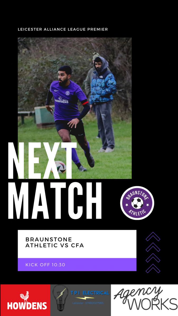 Finally back in league action this weekend as we welcome <a href="/CFASUNDAY/">CFA Sunday</a> to Mozzy this Sunday, come and support the lads in which is always a well contested fixture 🟣⚫️

🆚 CFA.
🏆 Leicester Alliance League Premier.
📅 18/02/2024
⏰ 10:30.
📌 Mossdale Meadows, Kingsway, LE3 2TW.