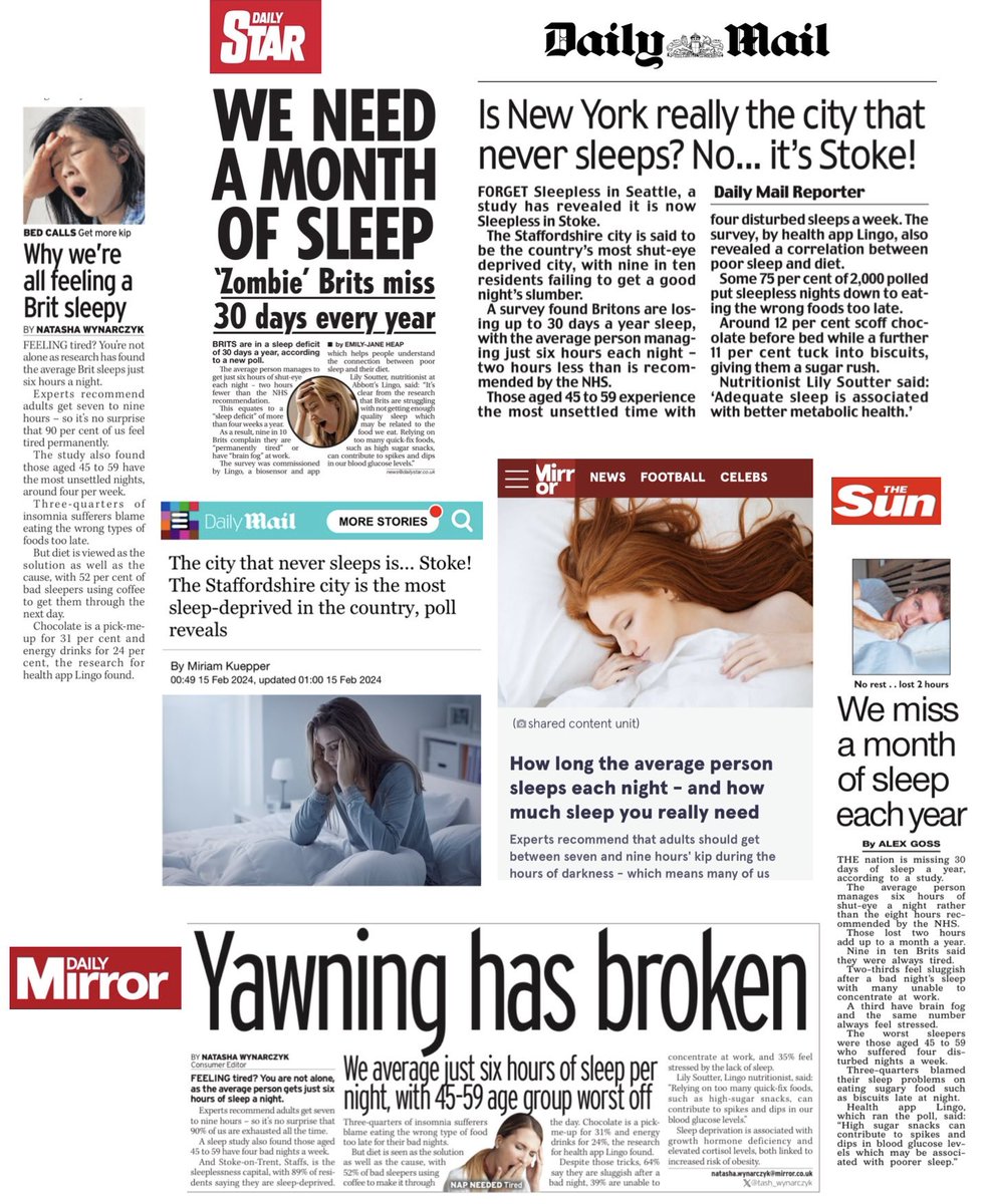 HarrietScottie's tweet photo. Coverage landing today for glucose monitor @hellolingo .. Brits are in an annual sleep deficit of ONE Month! To be fair I could easily sleep for a month. All of this coverage is earned… #insights #surveys #earnedmedia #newsgen https://t.co/oY1LMZknh4
