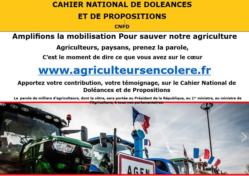 Agriculteurs, c'est le moment de vous exprimer ! la Coordination Rurale vous donne la parole sur
agriculteursencolere.fr
Témoignez, proposez... toutes les contributions seront portées au président <a href="/EmmanuelMacron/">Emmanuel Macron</a> <a href="/GabrielAttal/">Gabriel Attal</a> <a href="/MFesneau/">Marc Fesneau</a> <a href="/VeroLefloch/">Véronique Le Floc'h</a> #Agriculteursencolere