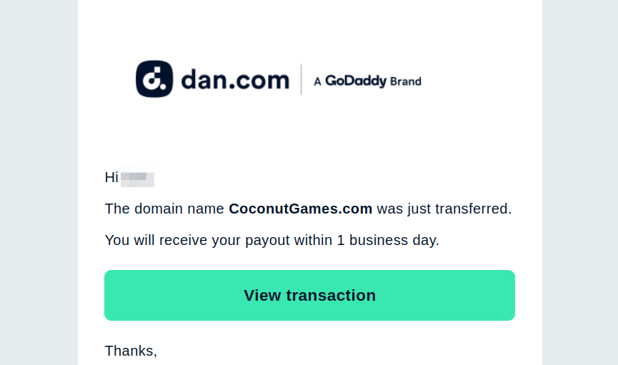 I hold this #domain for 32 months, and it took 31 months from receiving the buyer's first offer to closing this deal.