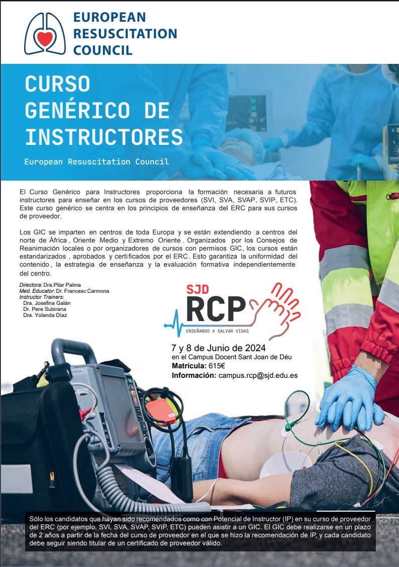 Hem esgotat les places de la nostra 1ª edició del Curs Genèric d'Instructors (#GIC) de l'@ERC_resus, així que us convidem a la segona edició que farem al mes de juny! Us hi esperem!