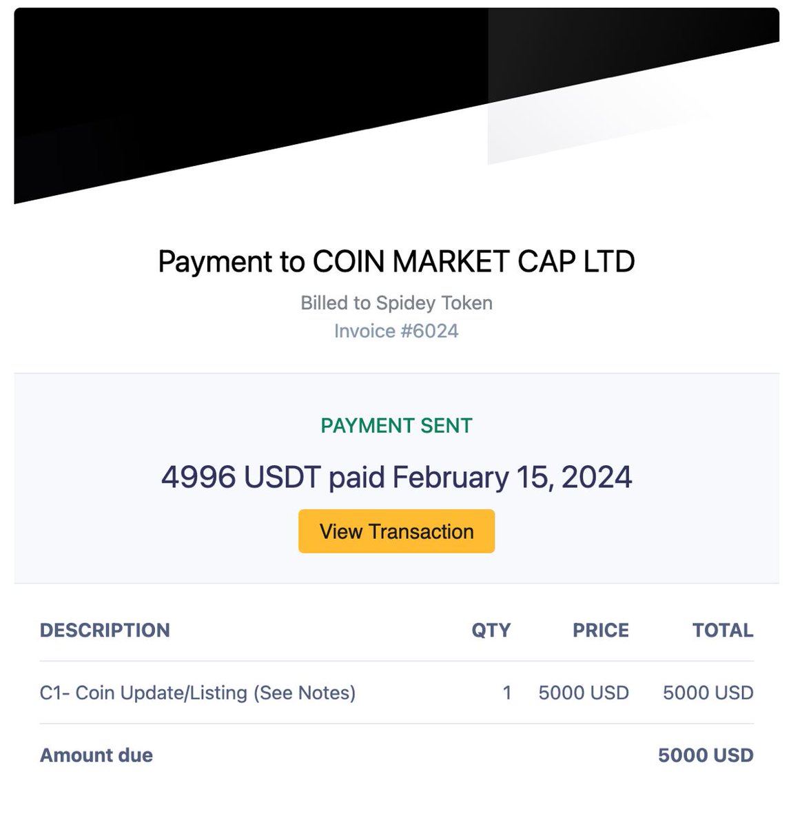 Finally, we received the invoice from CMC and paid it. We will make a serious push effort with the CMC listing.

Here is the proof of payment:

app.gilded.finance/invoices/share…

etherscan.io/tx/0x192f0e321…

#spideytokey #fasttrack #cmc #bscgems