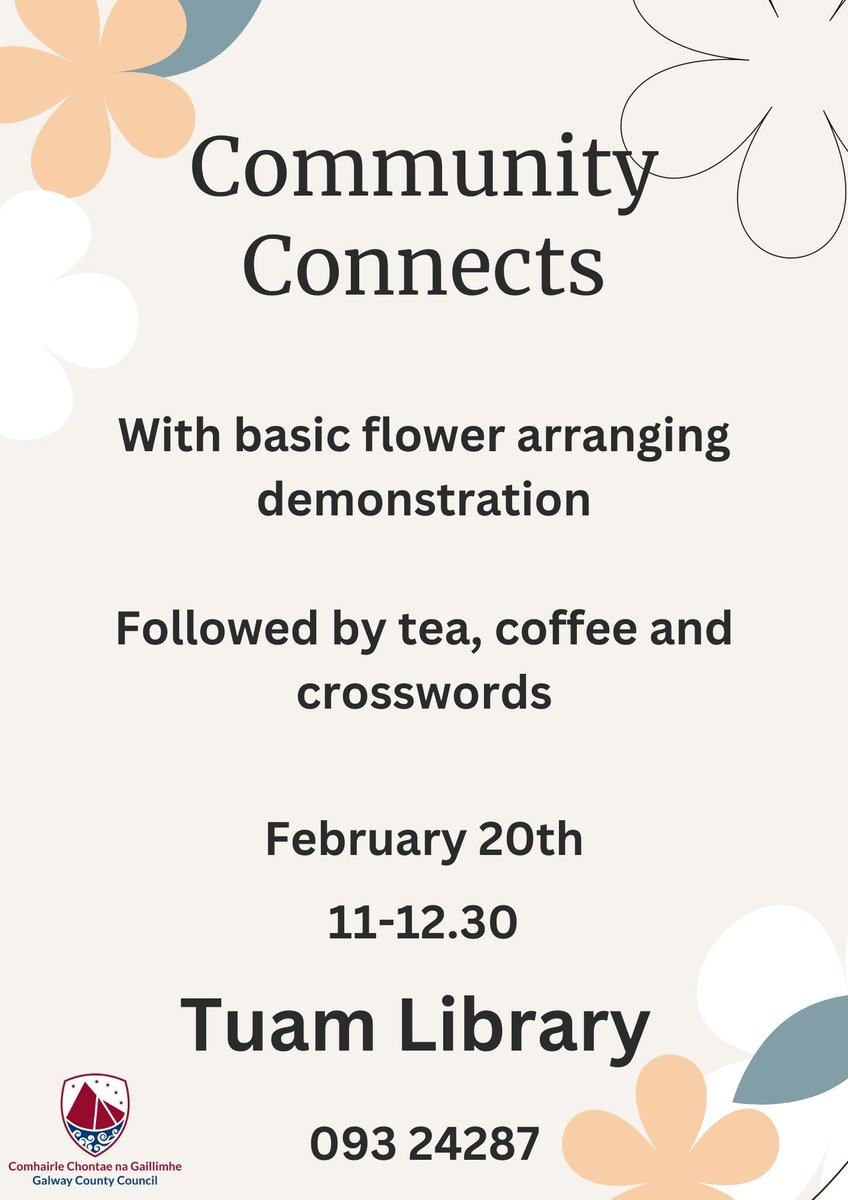 Pop along to Tuam Library tomorrow for a cup of tea, a chat, and a brief demonstration on flower arranging #flowerarranging #tuamlibrary #lovegalwaylibraries