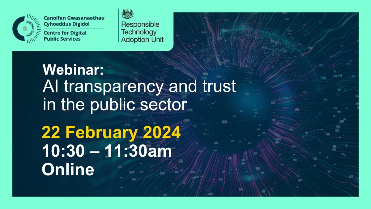 Want to know more about the use of AI in the public sector? On Thursday 22 February at 10.30am we will be joined by the @RTAUgovuk for the webinar ‘AI transparency and trust in the public sector’. Register now: digitalpublicservices.gov.wales/courses-and-ev…