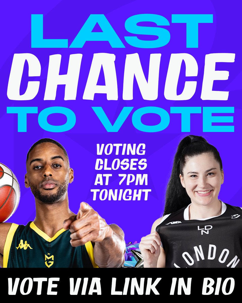 🗳️⭐️ VOTING CLOSES TODAY! 

Today is your last chance to vote for your #BritishBasketballLeague All-Star starters! Voting closes at 7pm, and you can vote via the links below. 

MEN'S: britishbasketballleague.com/all-star-vote-…
WOMEN'S: wbbl.org.uk/all-star-vote-…

#UNBEATABLE