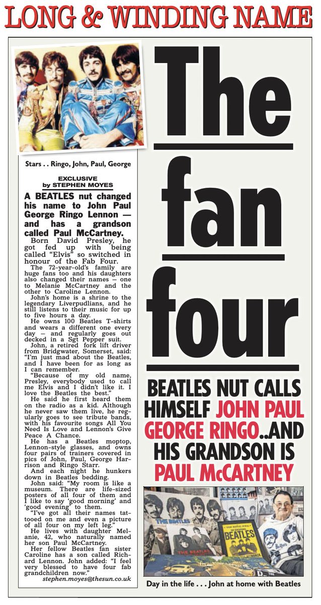 EXCLUSIVE for @TheSun - 'I'm a Beatles superfan - I changed my name to John Lennon and my grandson is called Paul McCartney' thesun.co.uk/news/25947436/… 🖋️ @KatePounds 📷 @TomWrenPhoto