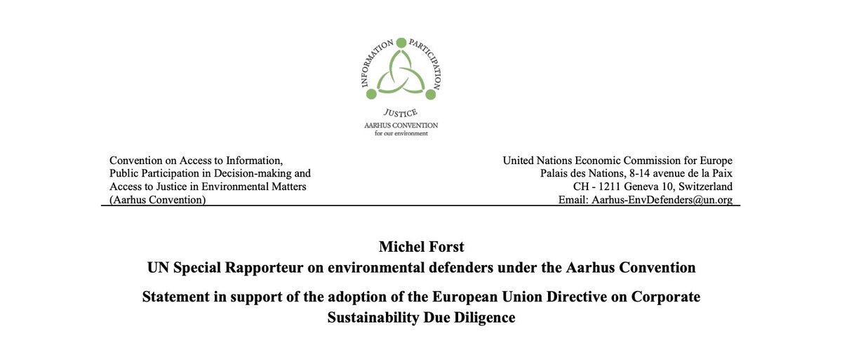 🚨 #EU #CSDDD Groundbreaking opportunity to protect #EnvironmentalDefenders at risk from #business. I urge Member States to vote the #CSDDD & not to miss this opportunity at a time when #Democracy & #HumanRights are increasingly threatened. Statement 👉 unece.org/sites/default/…