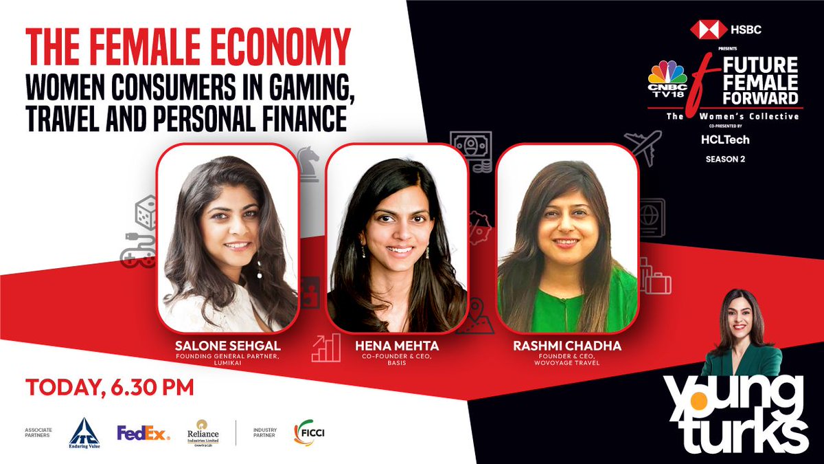 📢The New Frontiers Of India's Female Economy

Catch <a href="/ShereenBhan/">Shereen Bhan</a> in conversation with <a href="/SaloneSehgal/">Salone Sehgal</a> of <a href="/Lumikai/">Lumikai</a>, Rashmi Chadha (<a href="/travelgirlindia/">rashmi chadha</a>) of <a href="/wovoyage/">wovoyage</a> &amp; Hena Mehta (<a href="/hena1220/">Hena Mehta</a>) of <a href="/getbasis/">Basis</a>

🔴LIVE at 6:30 pm on <a href="/CNBCTV18News/">CNBC-TV18</a>

#FutureFemaleForward #Season2 #FutureisHERs