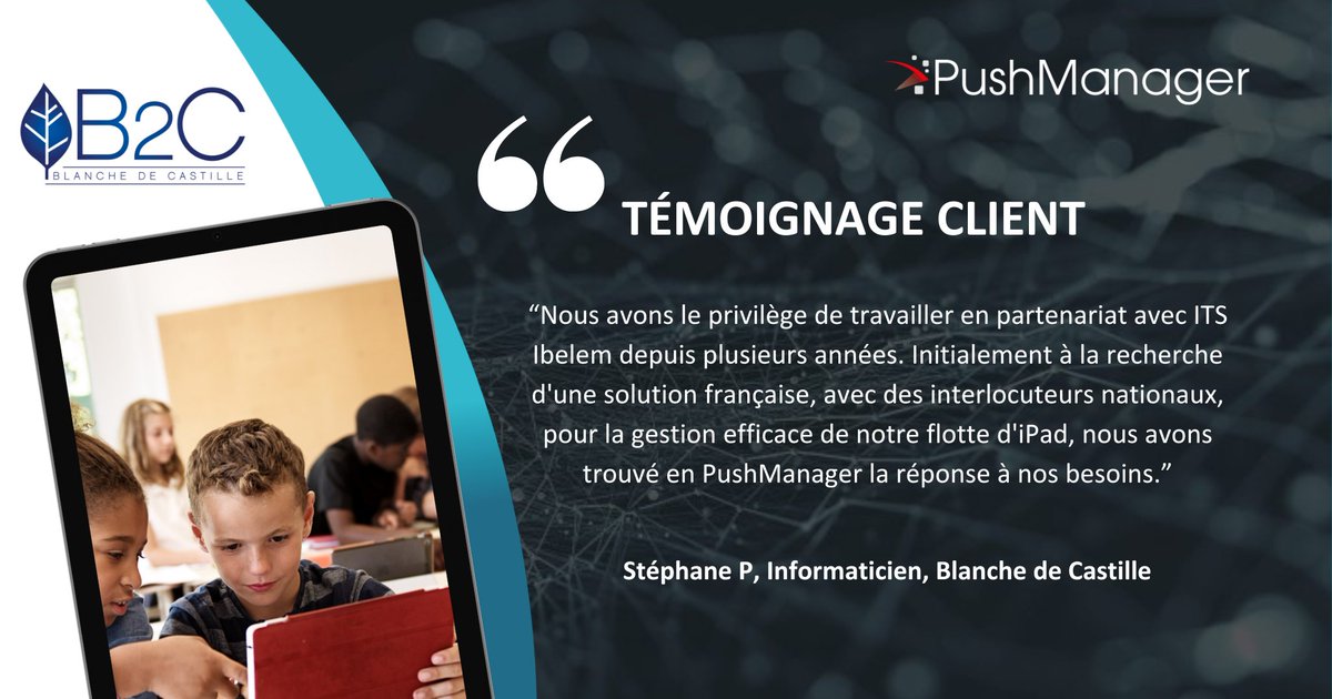 IBELEM_News's tweet photo. 🚀Découvrez comment l'établissement Blanche de Castille #modernise la gestion de sa #flotte d'#iPad  avec #PushManager ! 📱💼
 
👉Découvrez ci-dessous comment cette #solution a transformé l'apprentissage en classe
 
https://t.co/p7zdY5mwWG https://t.co/VMfeXgQC0H