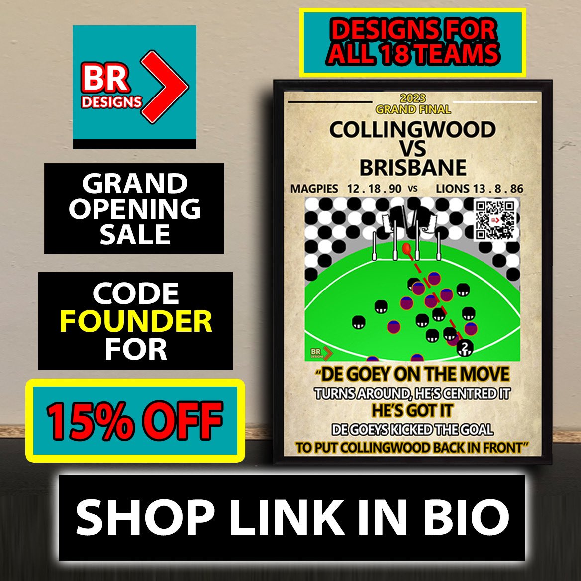 🎊MASSIVE ANNOUNCEMENT🎊

Today we have started our new design company called BR Designs. We have designs for all 18 teams to accommodate for all AFL fans. Make sure to check out our new shop and let us know your thoughts.

USE CODE: 'FOUNDER' for 15% OFF ✅
Link below