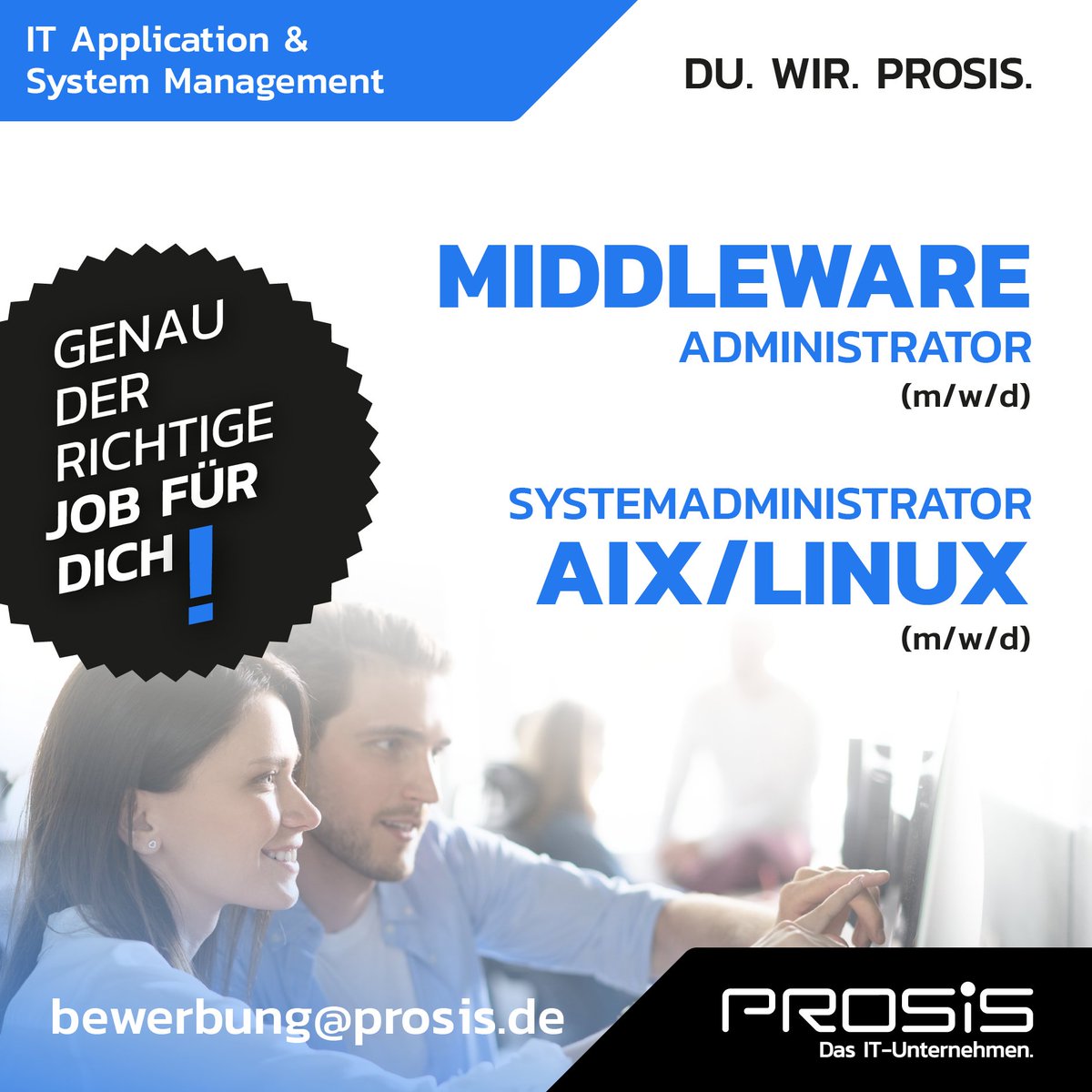 Wir haben genau den richtigen Job für Dich!

Aktuell warten attraktive Tätigkeiten in der IT auf Dich: 
prosis.de/stellenanzeige…
prosis.de/stellenanzeige…

Nichts dabei?
Dann schau Dir auch unsere anderen Stellen an:
prosis.de/de/aktuelle-st…