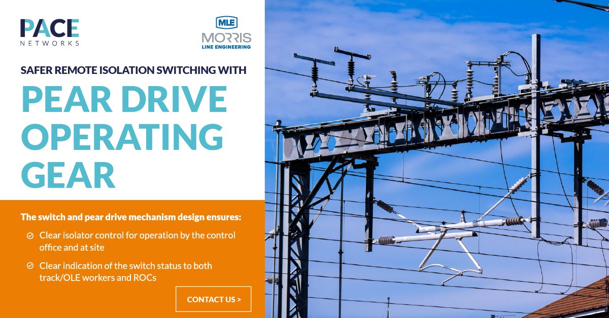 PACE_Networks's tweet image. MLE’s pear drive system allows isolators to be safely and reliably mounted above the track on portals or TTC booms and has been used for many years in UK DNOs and railways.

Contact the PACE to learn more: loom.ly/hOKALR8 

#electrification #networkrail #railwayindustry