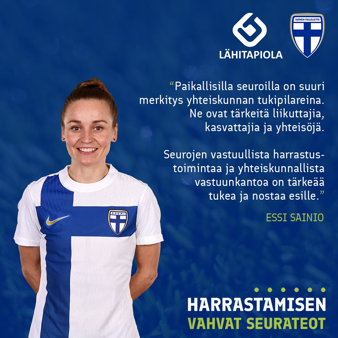 LähiTapiola ja Palloliitto jatkavat vastuullisten seuratekojen palkitsemista! 🥳 Pääpalkinnon saajan valitsee Essi Sainio. ⭐️ Seuroja palkitaan viidessä eri kategoriassa, joista yksi tulee olemaan yleisön valitsema! Äänestä! ⤵️ palloliitto.fi/ajankohtaista/… @Lahi_Tapiola