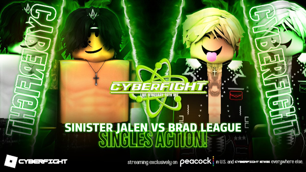 CFightNetwork's tweet photo. 📢 | CYBERFIGHT - ROBLOX WRESTLING FEDERATION: Friday Night MATRIX!

2/16/24 ‼️

@heavensveryownn will be taking on @FREE6RAD this FRIDAY Night in a one-on-one match, who will be winning this match, and making a name for their future?! https://t.co/97Z2htx8Zr